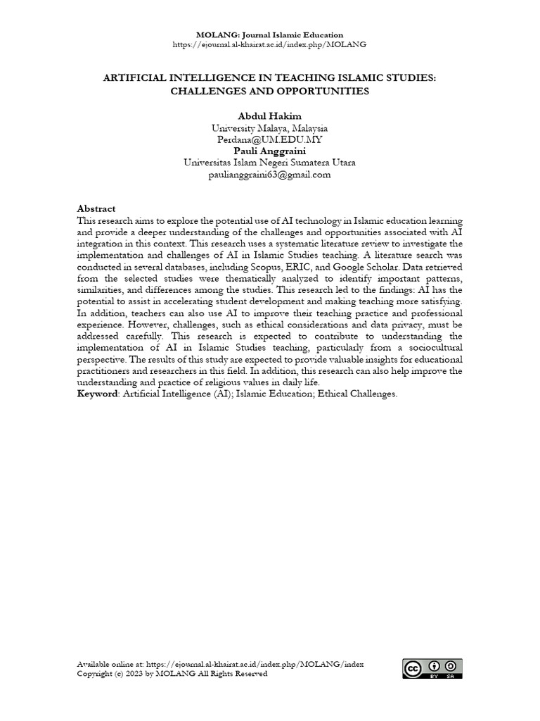 Artificial Intelligence in Teaching Islamic Studie | PDF | Artificial ...