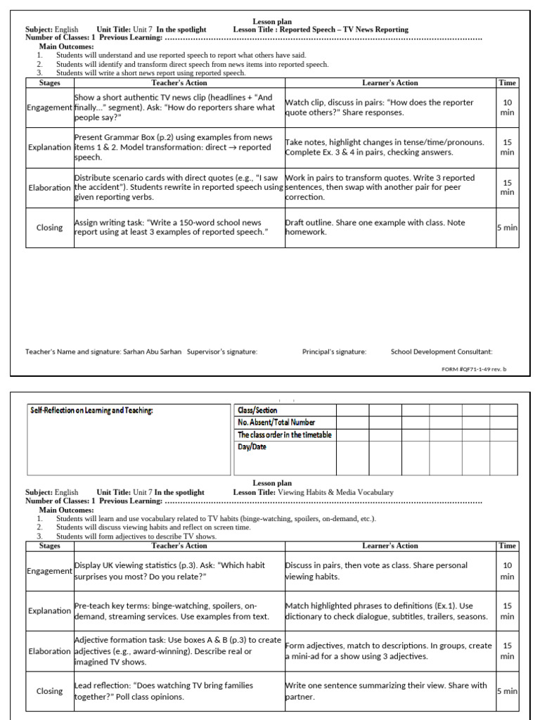 10 Lesson Plan 2nd s Unit 1 Unit 2 | PDF | Question | Lesson Plan