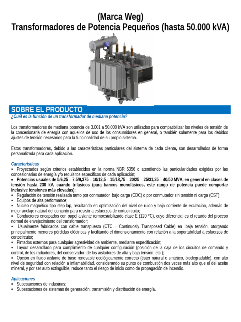 Catalogo de Transformador de Potencia | PDF | Transformador | Aislador ...