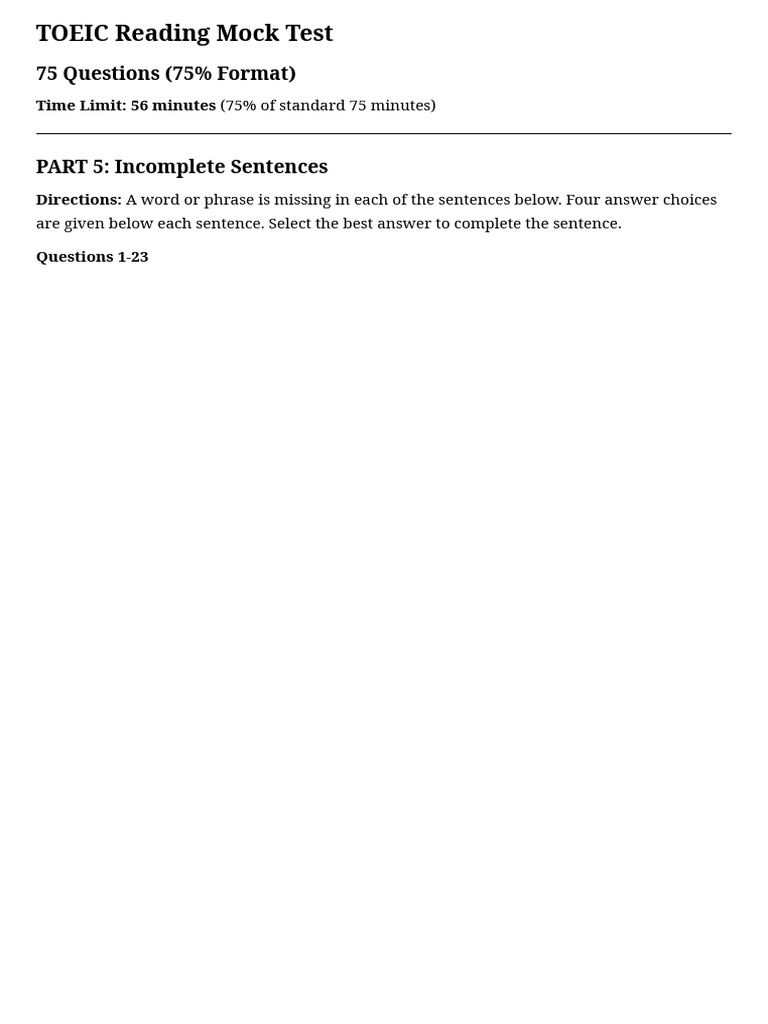 TOEIC Reading Mock Test 75 Questions - MD | PDF | Sustainability ...