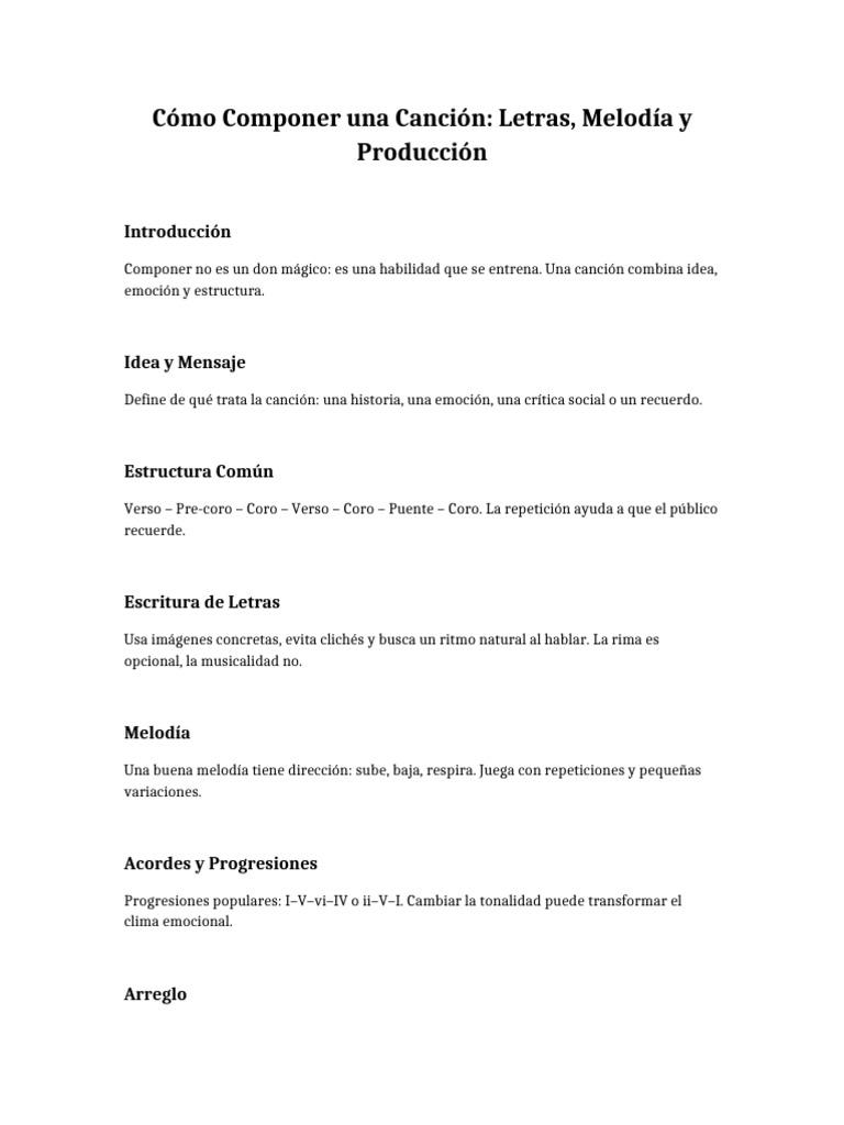 Cómo Componer Una Canción Letras, Melodía y Producción | PDF