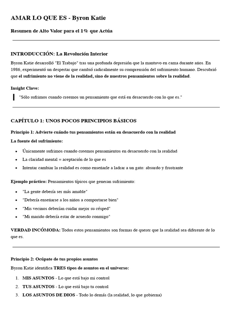 Resumen - Amar Lo Que Es - Byron Katie | PDF | Pensamiento | Verdad
