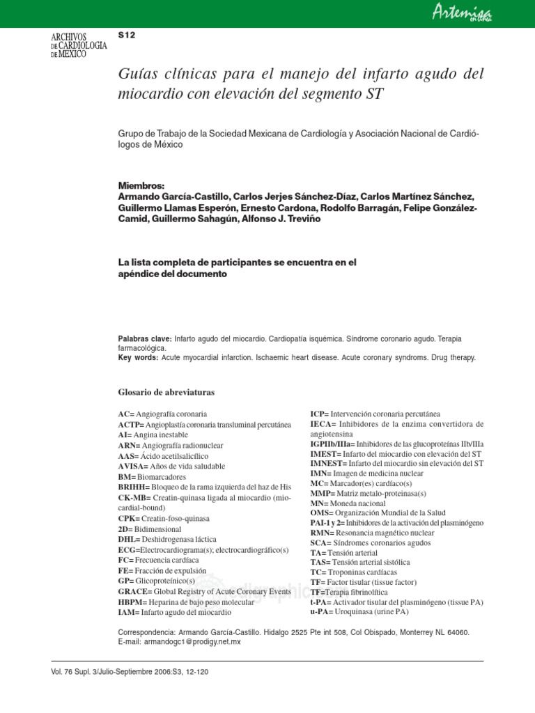 Manejo Del IAM Con ST Elevado | PDF | Infarto de miocardio | Aterosclerosis
