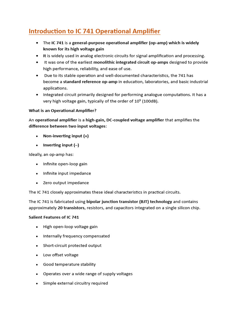 UNIT 1 Introduction To IC 741 Operational Amplifier | PDF | Amplifier ...