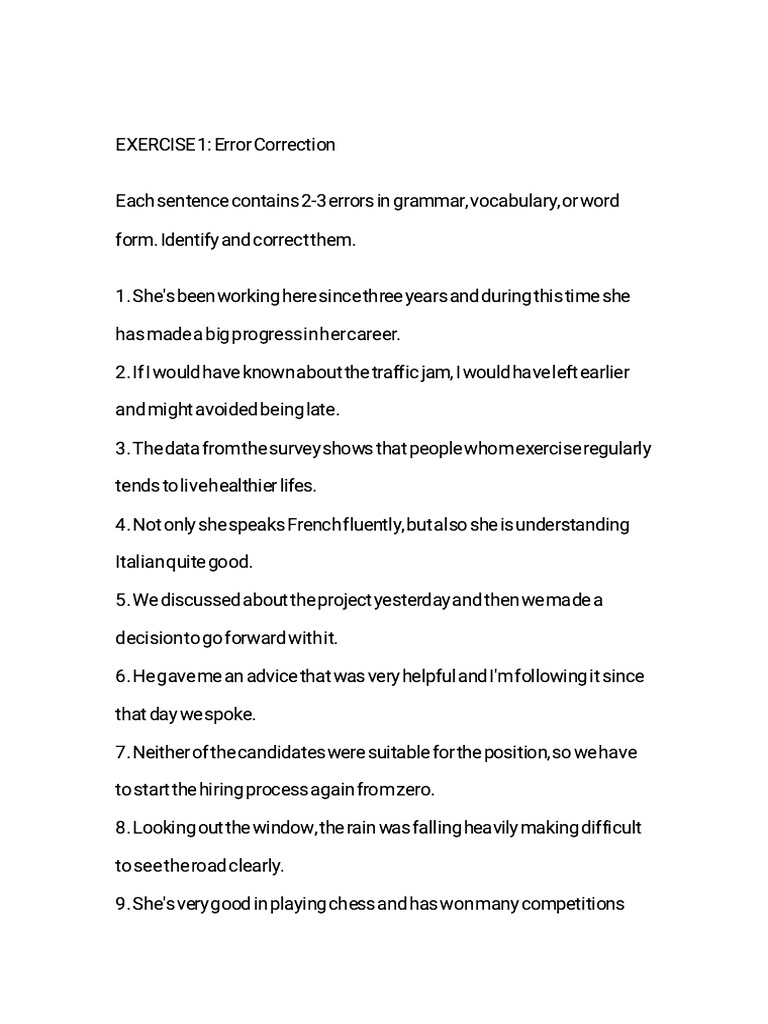 EXERCISE 1 Error Correction | PDF