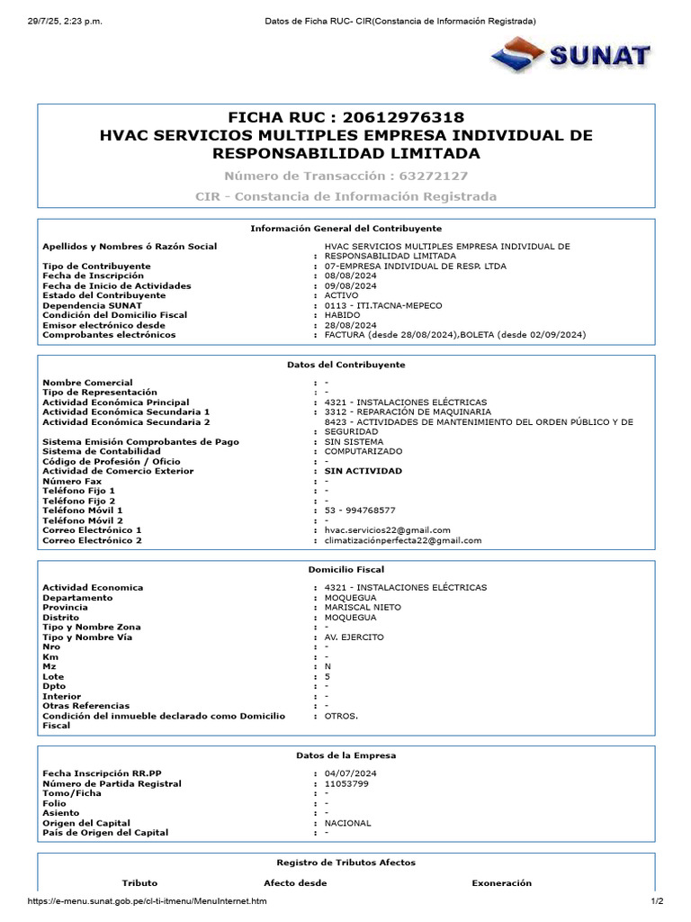 Ficha Ruc Hvac | PDF