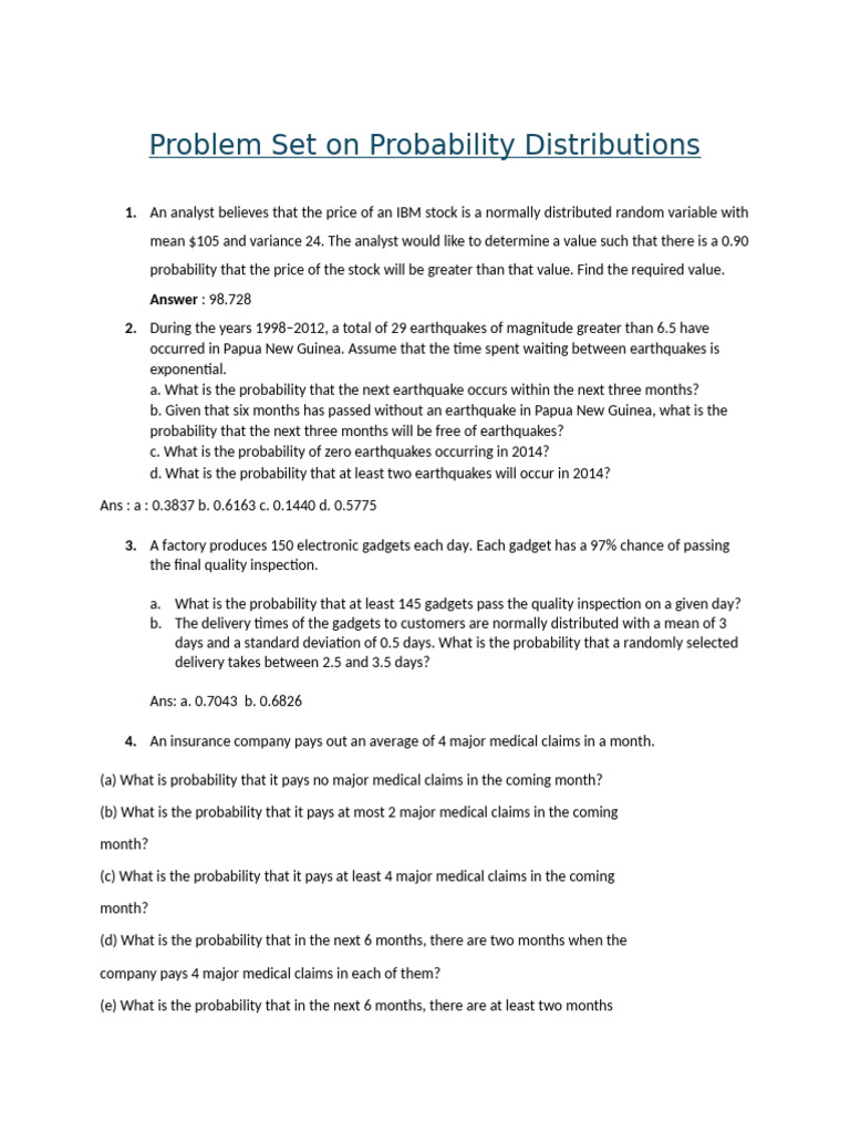 Problems Prob Dist Updated | PDF | Normal Distribution | Standard Deviation