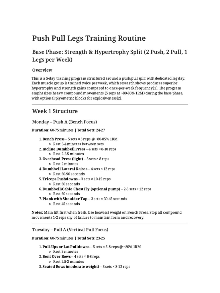 Push Pull Legs Training Routine | PDF | Strength Training | Physical ...