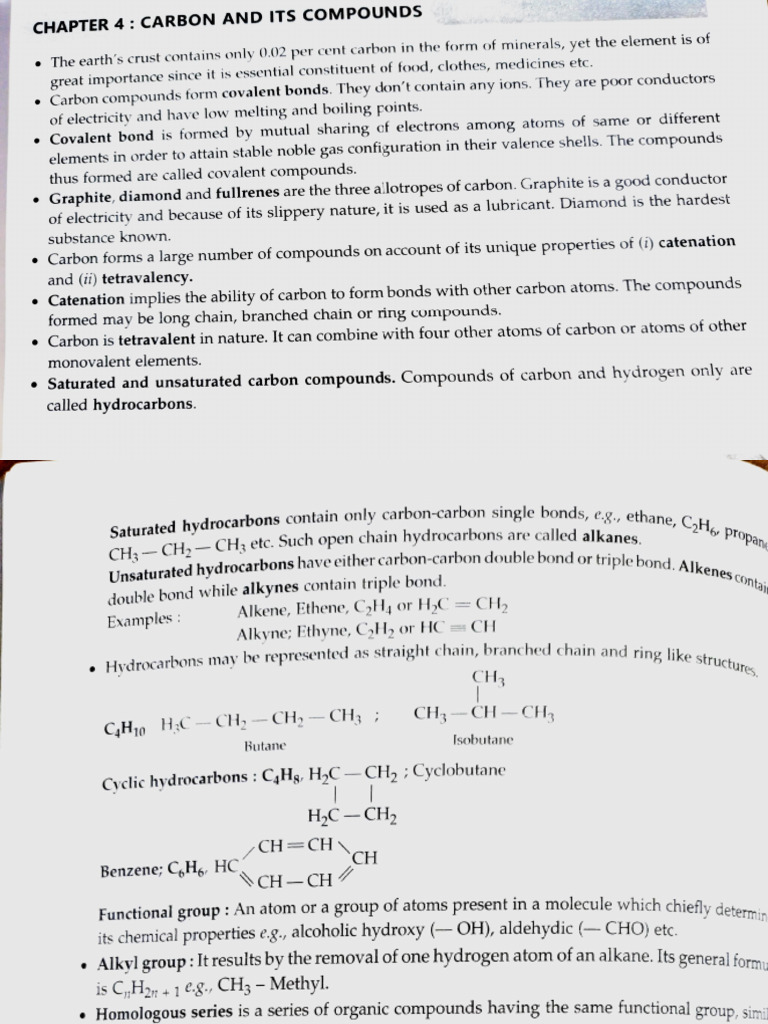 Notes Carbon and Carbon Compounds 15 Dec 2025 | PDF | Carbon | Methane