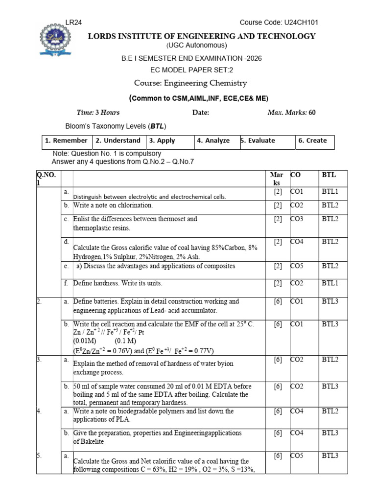 Ec Model QP Set 2 2025-26 | PDF | Energy Technology | Chemistry