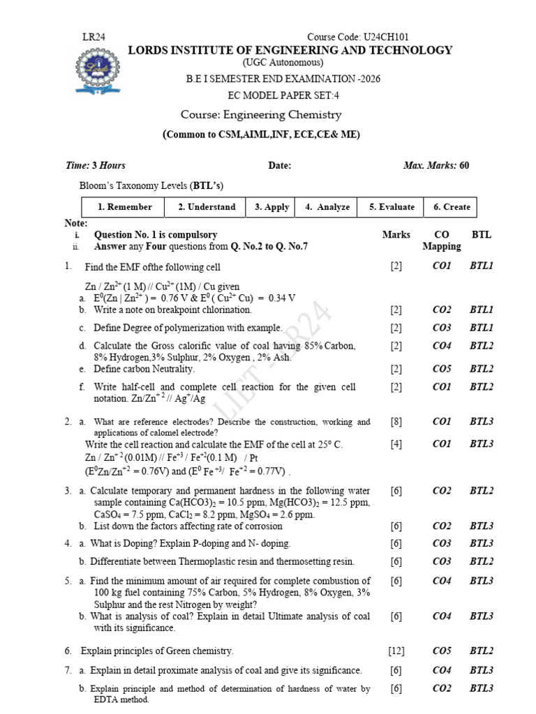Ec Model QP Set 4 2025-26 | PDF | Carbon Dioxide | Chemistry