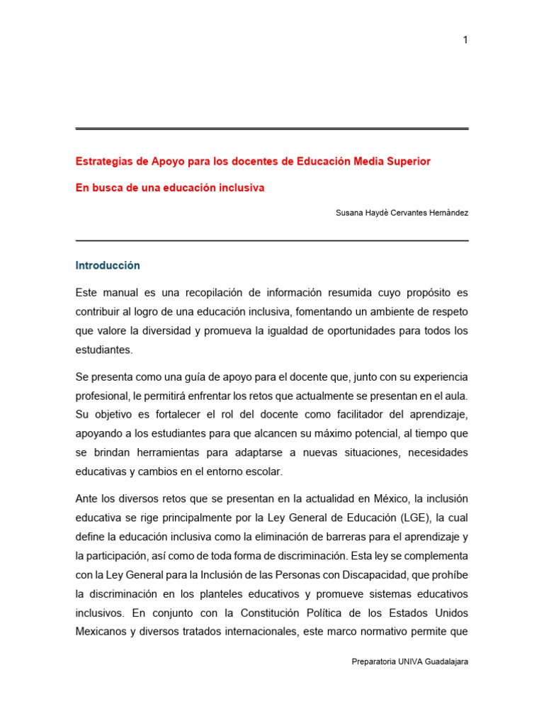 Manual de Estrategias para Una Educación Inclusiva Revisado A | PDF ...