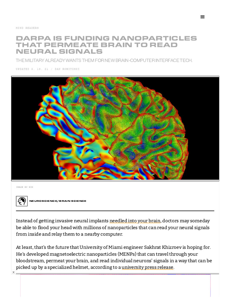 DARPA Nanoparticles To Read Neural Signals | PDF | Brain | Neuroscience