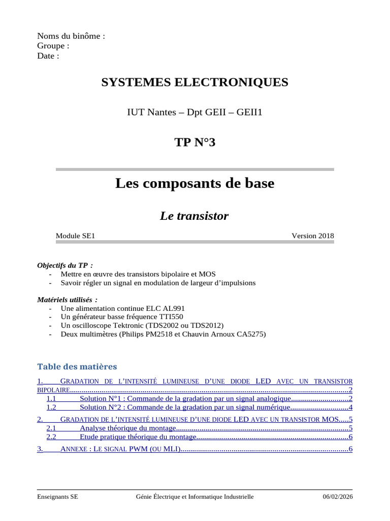 TP3 - Le Transistor 1 | PDF | Convertisseur numérique-analogique ...