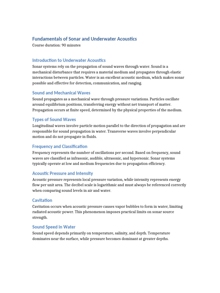 Fundamentals of Sonar and Underwater Acoustics FULL | PDF