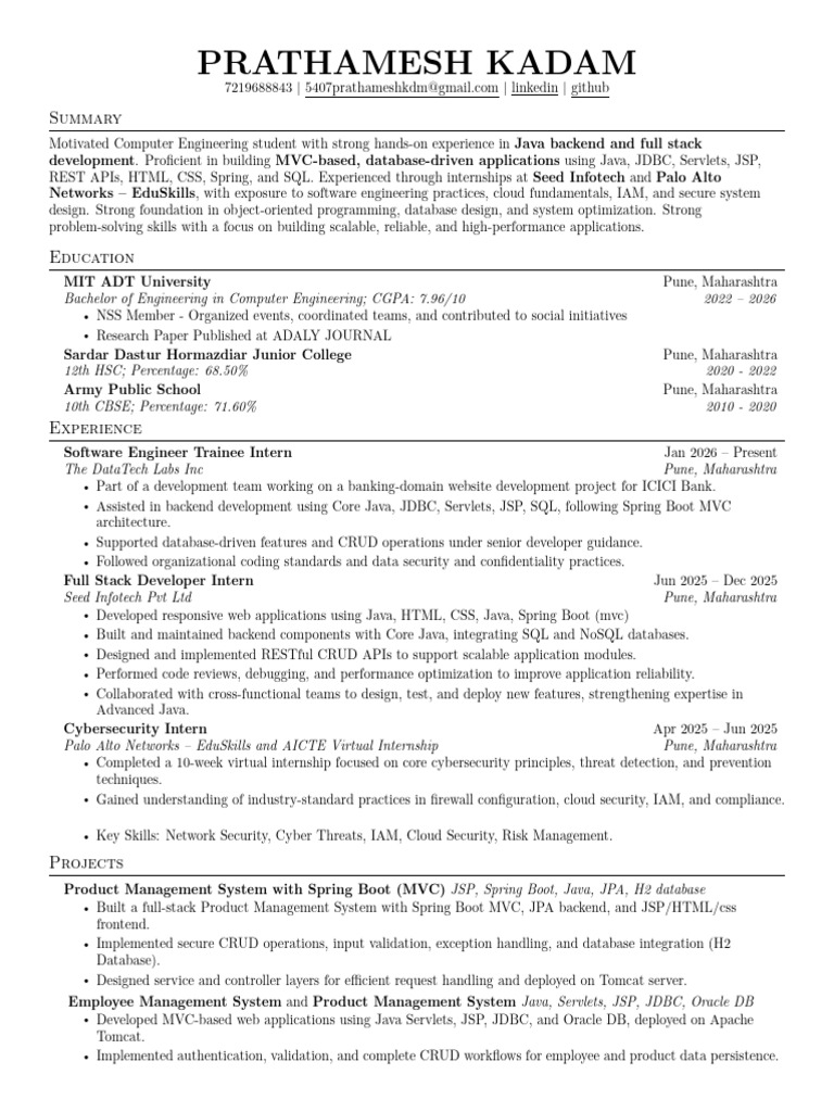My Resume S1 | PDF | Java (Programming Language) | Databases