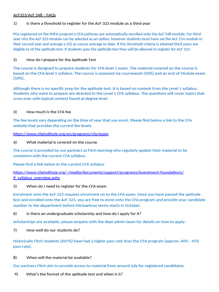 AcF323 FAQs | PDF | Evaluation Methods | Tests