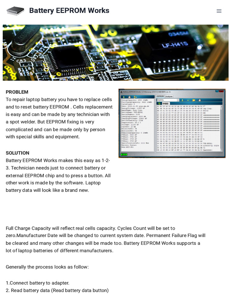 Battery EEPROM Works - Laptop Battery Repair Software | PDF ...