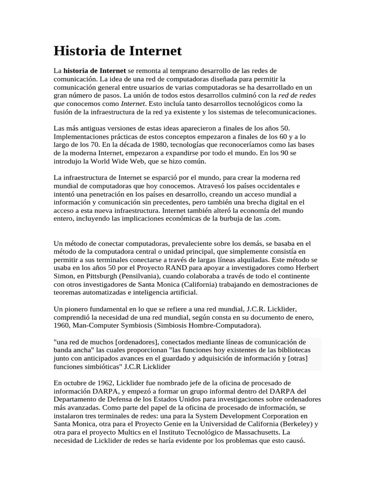 Historia de Internet | PDF | Hipertexto | Red mundial