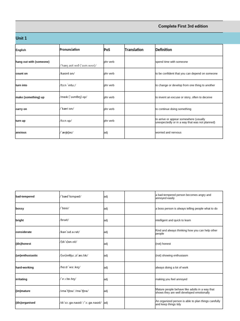 Word List | PDF | Verb