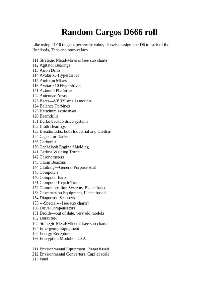 Random Cargos D666 Roll | PDF