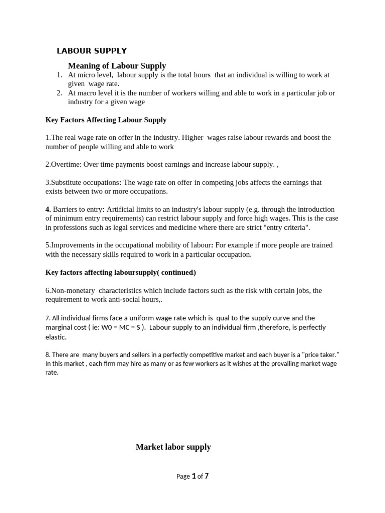 Sec 311 Labour Supply and Equilibrium Position | PDF | Labour Economics ...