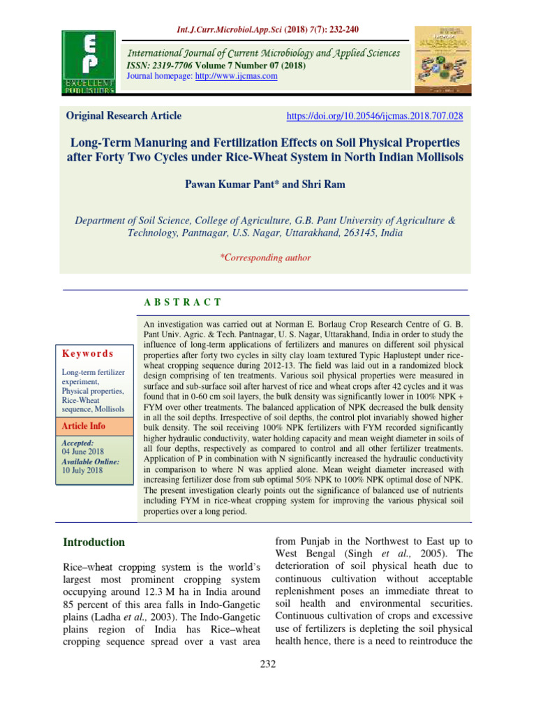 Long-Term Manuring and Fertilization Effects On Soil Physical ...