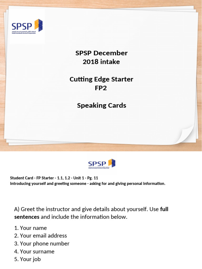 FP2 Dec 2018 Intake Starter FP2 Speaking Cards 15.01.19 | PDF | Foods