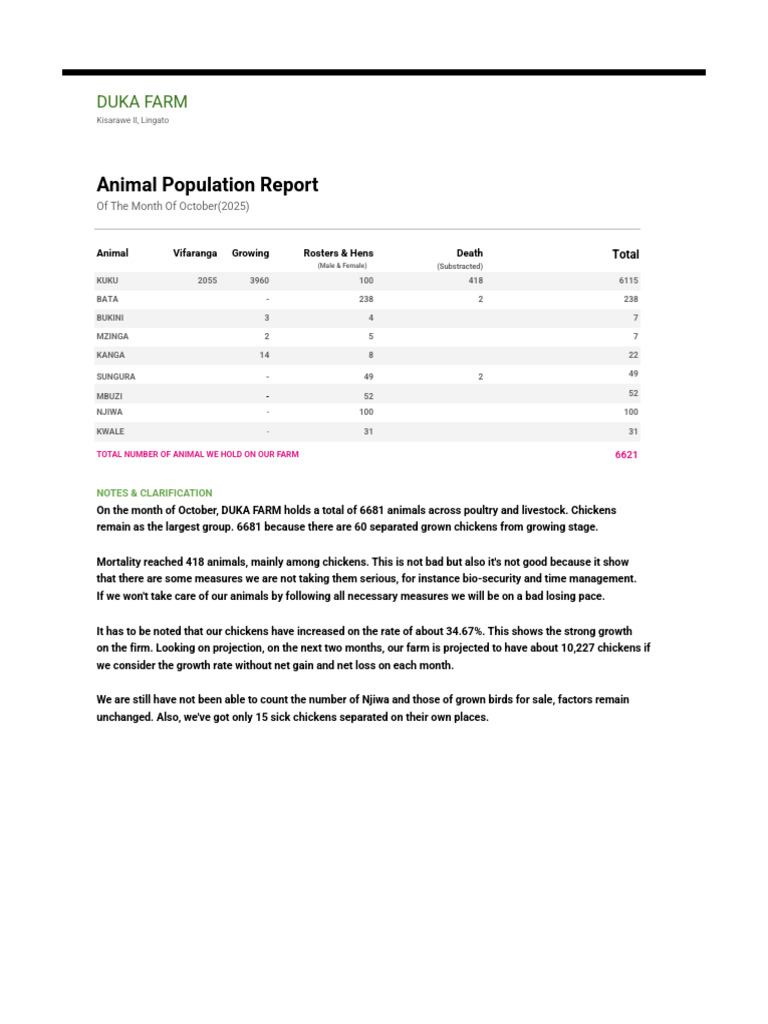 Animal Population October | PDF | Chicken | Aviculture