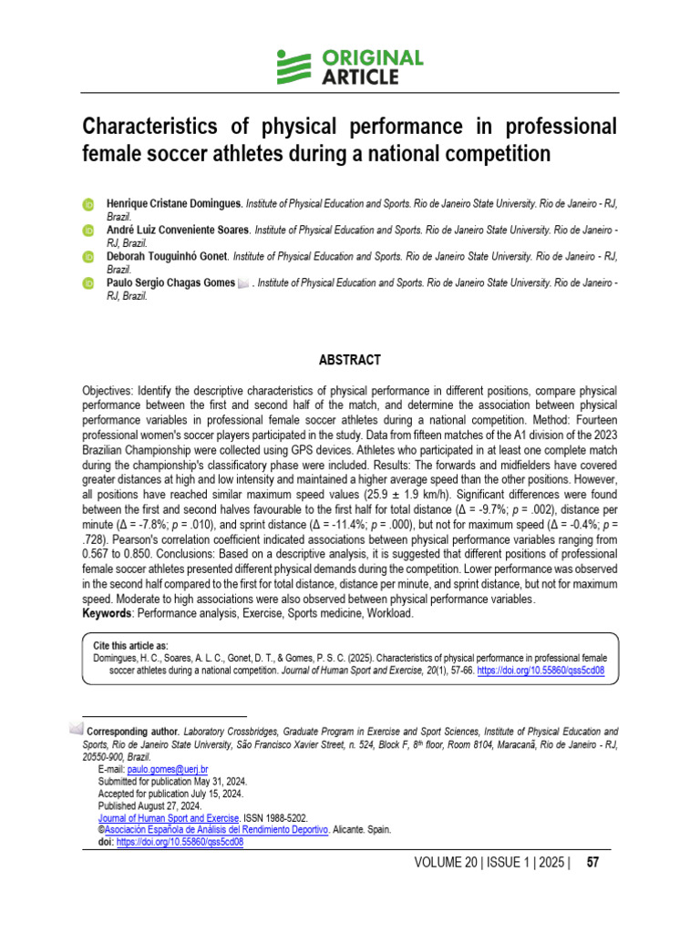 Characteristics of Physical Performance in Profess | PDF | Type I And ...
