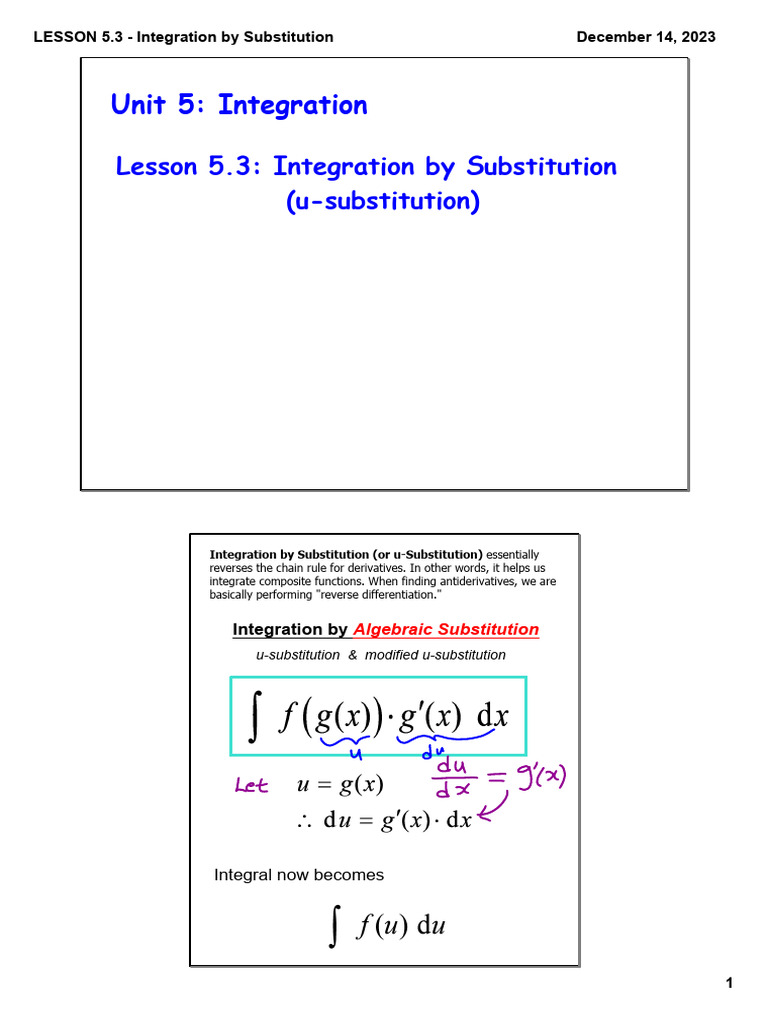 03b. LESSON 5.3 - Integration by Substitution (Completed Lesson) | PDF