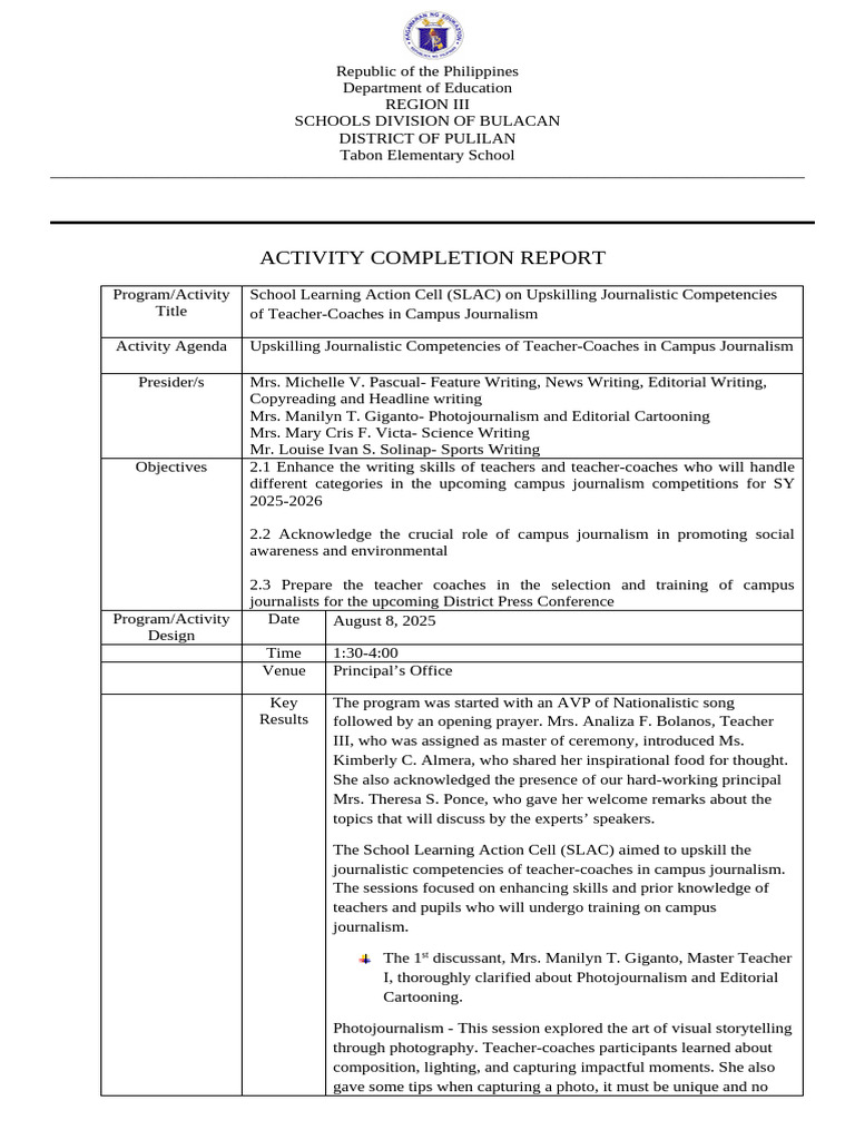 ACR- SLAC- AUG-8-2025- CAMPUS JOURN | PDF | News | Teachers
