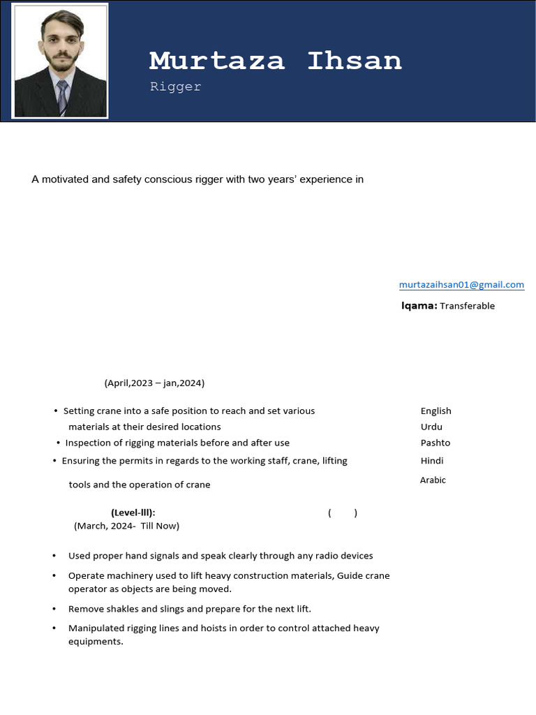 Murtazaihsan Rigger III CV | PDF | Crane (Machine)