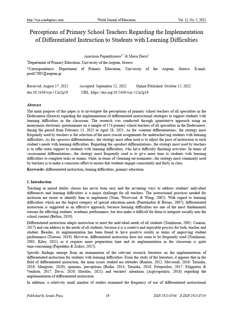 Perceptions of Primary School Teachers R | PDF | Differentiated ...
