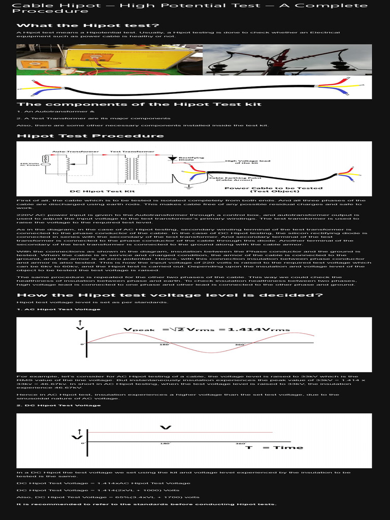 Cable Hipot - High Potential Test - A Complete Procedure | PDF ...