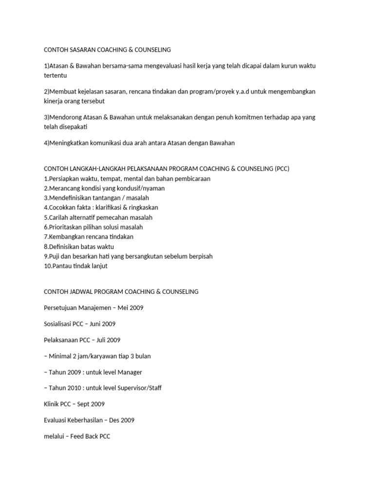 Contoh Sasaran Coaching | PDF