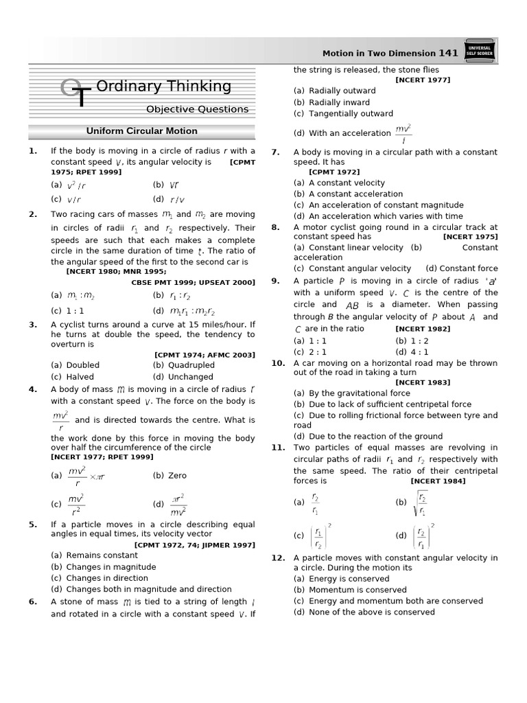 Motion in Two Dimension Question | PDF | Acceleration | Force