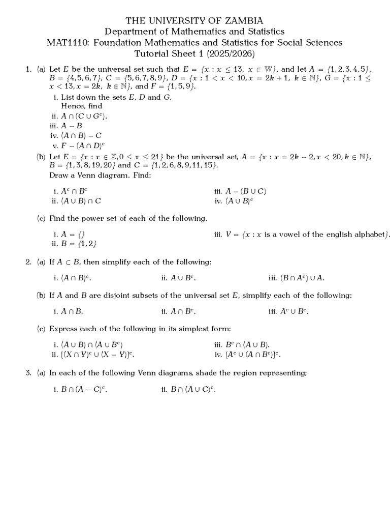 T Sheet 1 2025 2026 | PDF | Mathematics