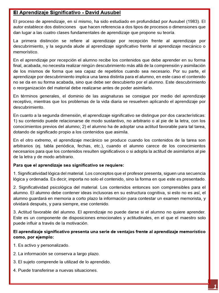 David Ausubel - Aprendizaje Significativo | PDF | Aprendizaje ...