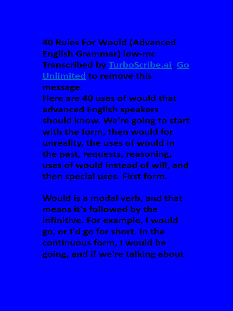 40 Rules For Would (Advanced English Grammar) Low-Mc 1 | PDF | Verb ...