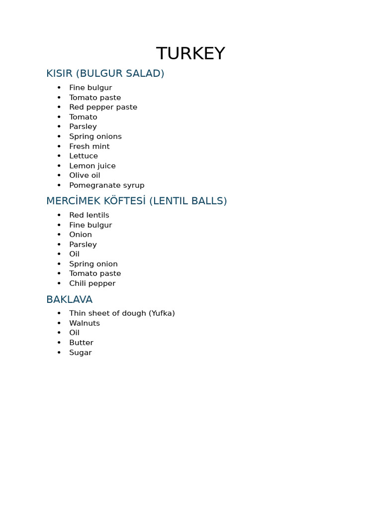 Turkey Menu | PDF