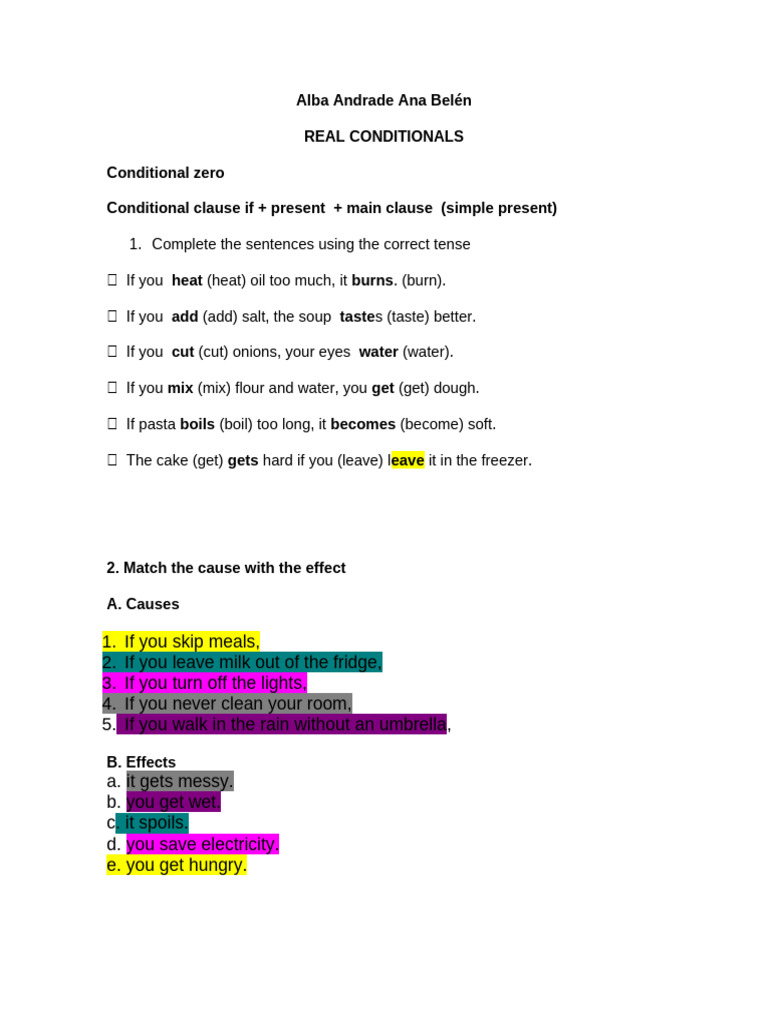 Real Conditionals Homework | PDF