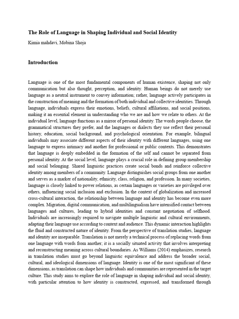 The Role of Language in Shaping Individual and Social Identity | PDF ...