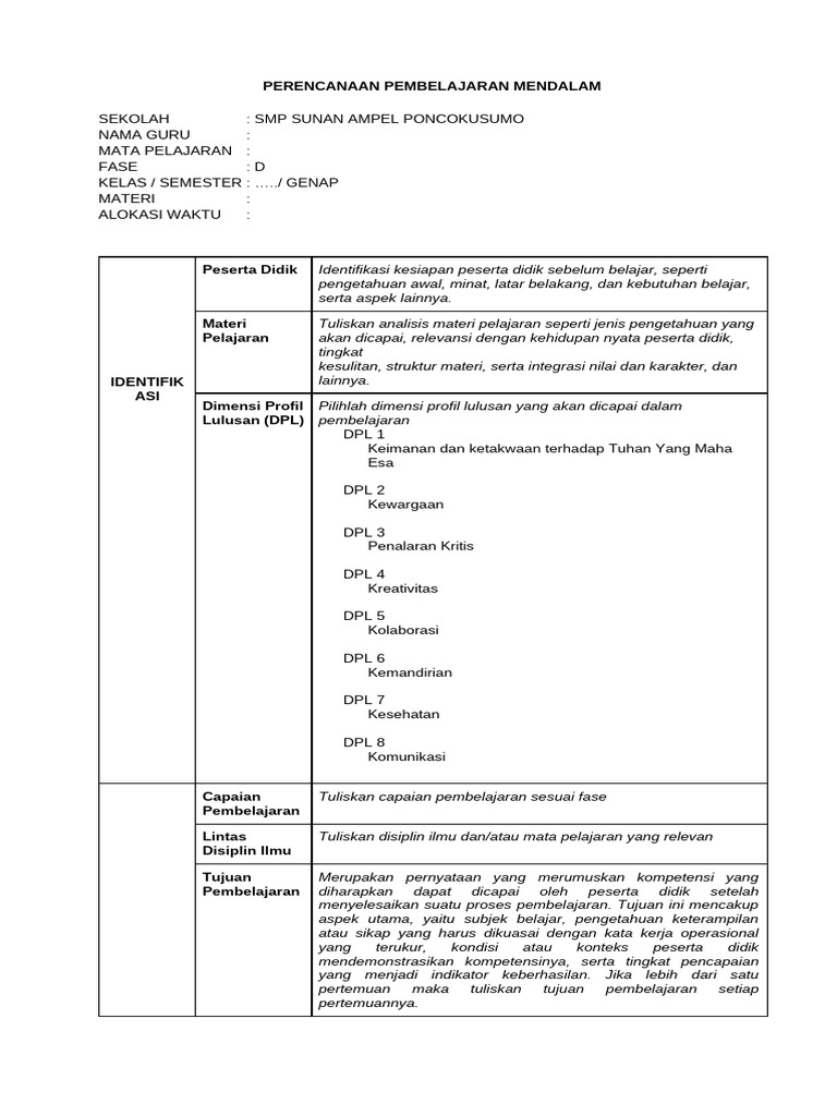 Template - RPP Pembelajaran Mendalam | PDF