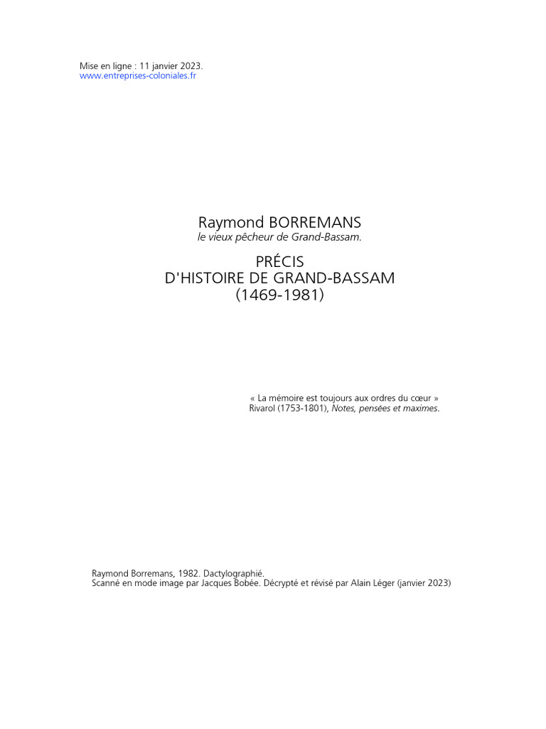 Borremans Grand Bassam | PDF | Côte d'Ivoire