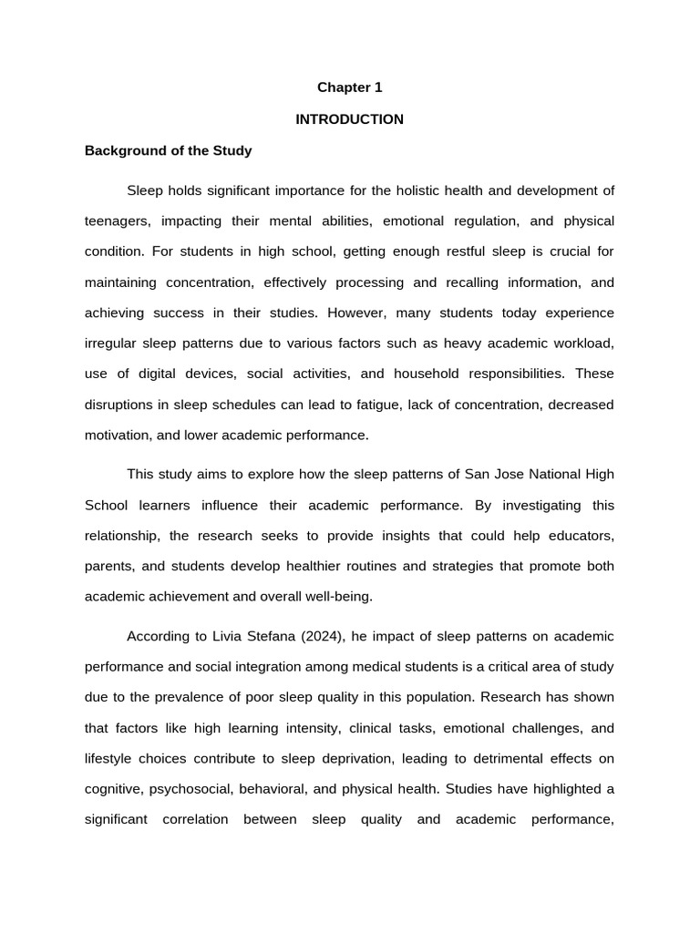 Chapter 1 The Effects of Sleep Patterns On The Academic Performance of ...