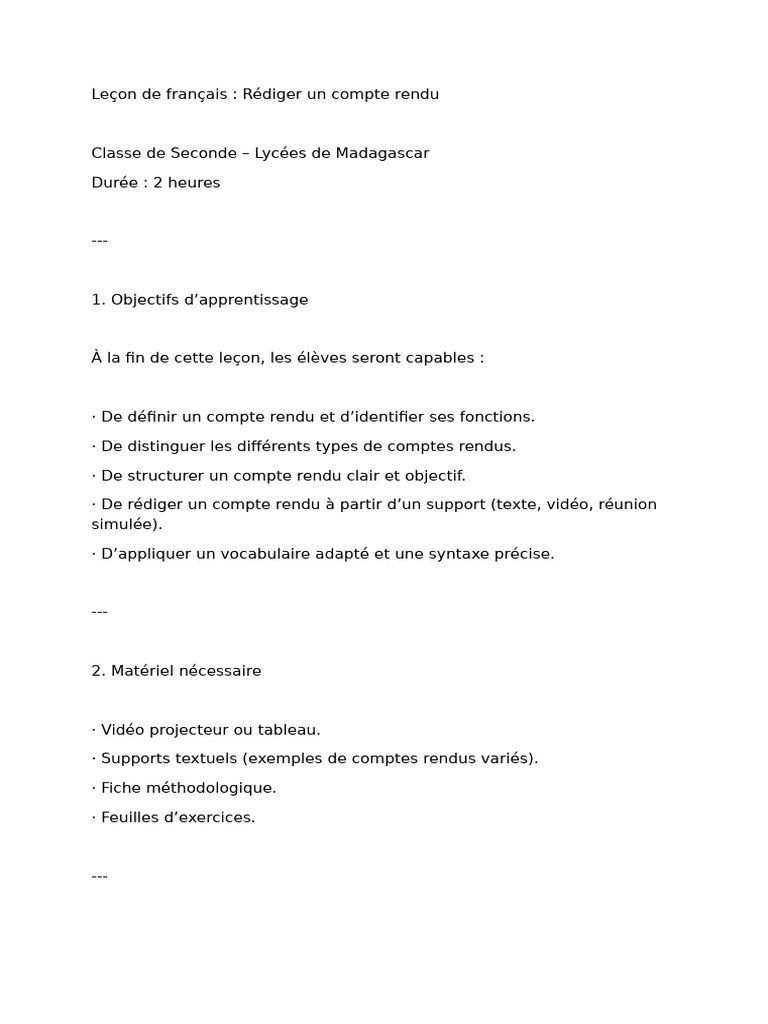 Compte Rendu Francais | PDF | Madagascar | Phrase