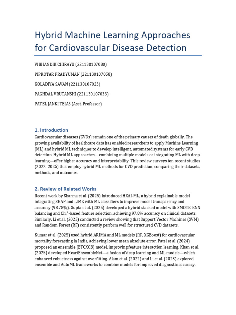 Hybrid Machine Learning Approaches For Cardiovascular Disease Detection ...