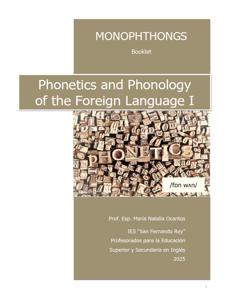 Phon I - Monophthongs - Booklet 2025 For Learmners of English | PDF ...