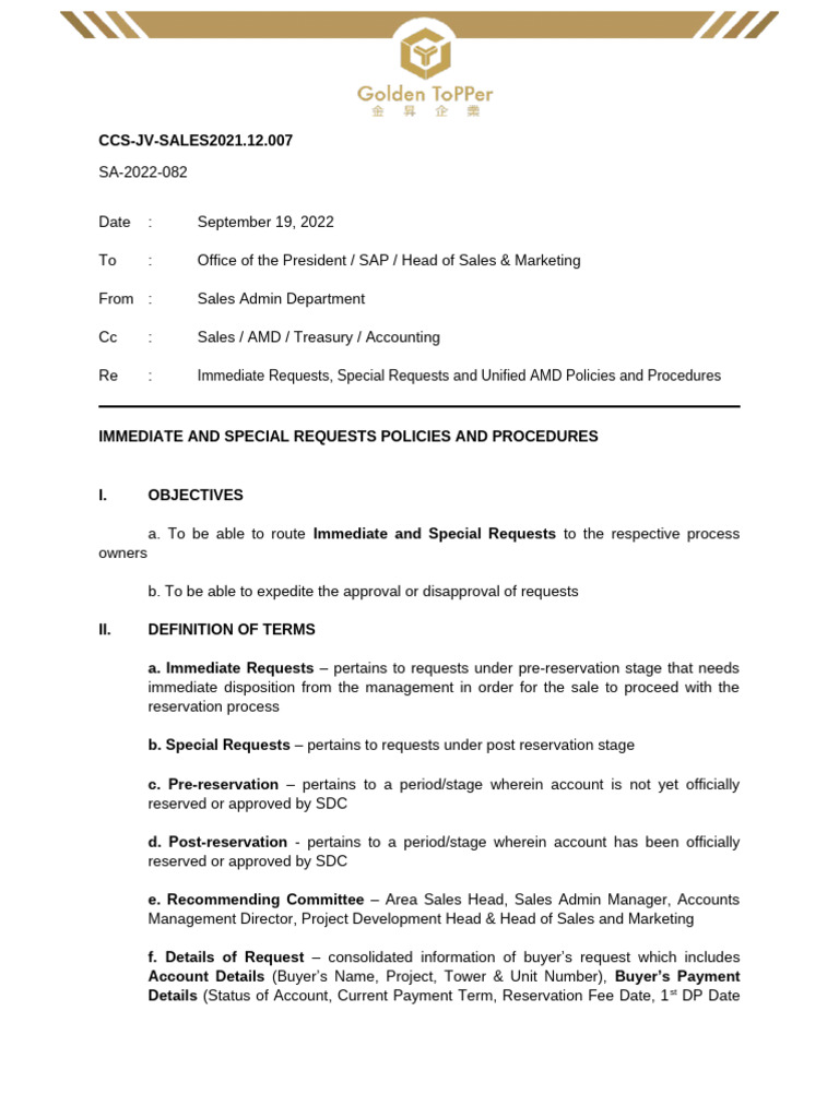 SA-2022-082 - Immediate, Special Request and Unified AMD Policies and ...